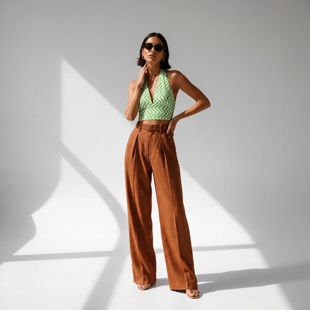 Sage Green Chevron Halter Crop Top - Image 4