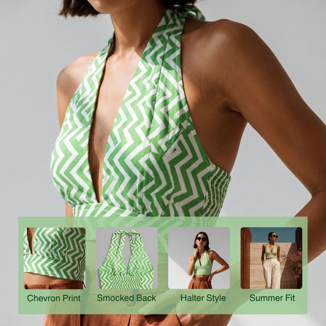 Sage Green Chevron Halter Crop Top - Image 5