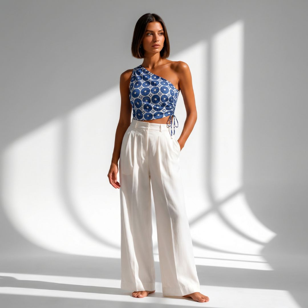 Indigo Block Print Halter Vest Top - Image 3