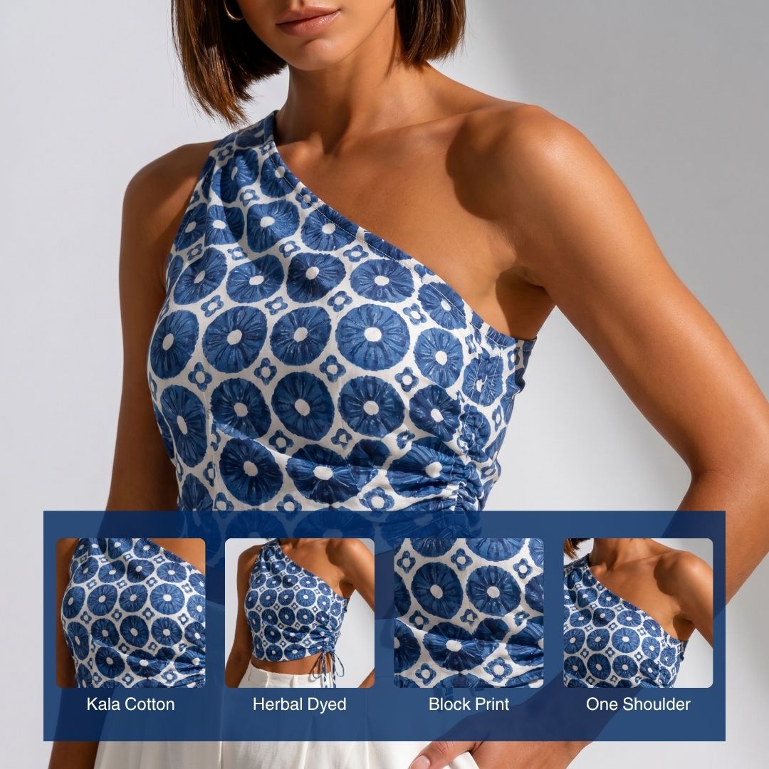 Indigo Block Print Halter Vest Top - Image 5