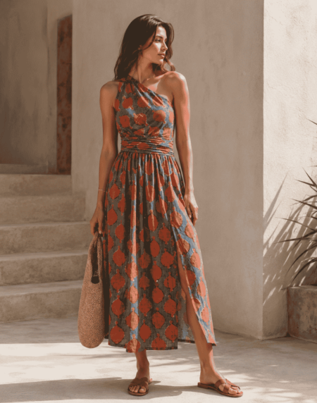 Eco-friendly women's summer bagru print dress