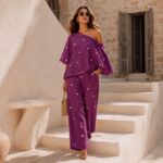 Purple Polka Dot One Shoulder Co-ord Set