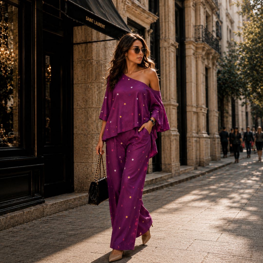 Purple Polka Dot One Shoulder Co-ord Set - Image 2
