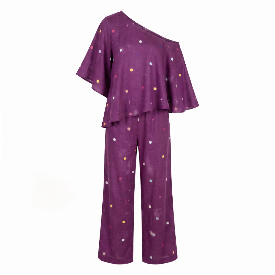 Purple Polka Dot One Shoulder Co-ord Set - Image 3