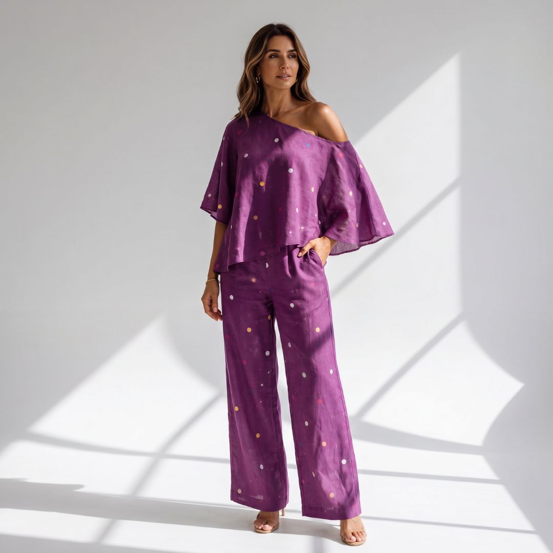 Purple Polka Dot One Shoulder Co-ord Set - Image 4