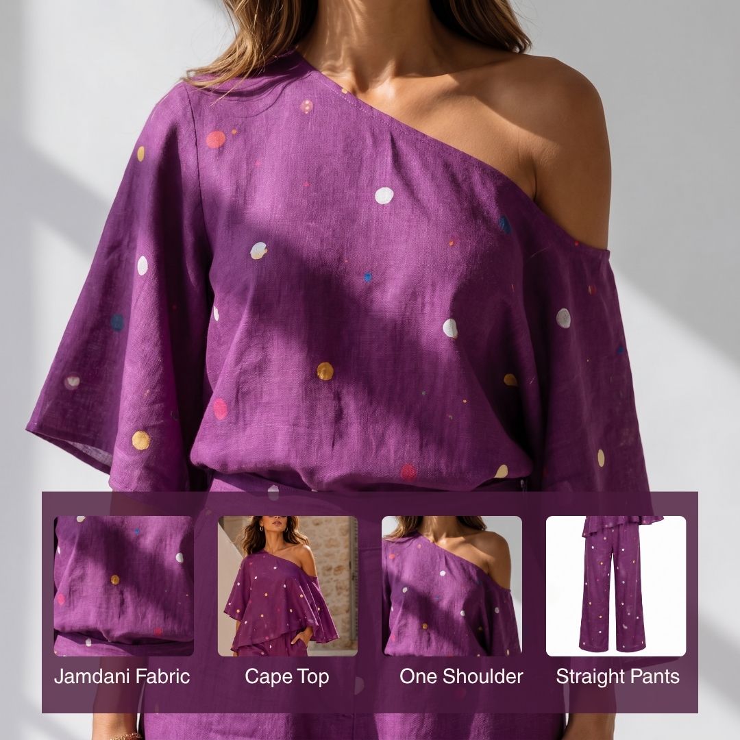 Purple Polka Dot One Shoulder Co-ord Set - Image 5