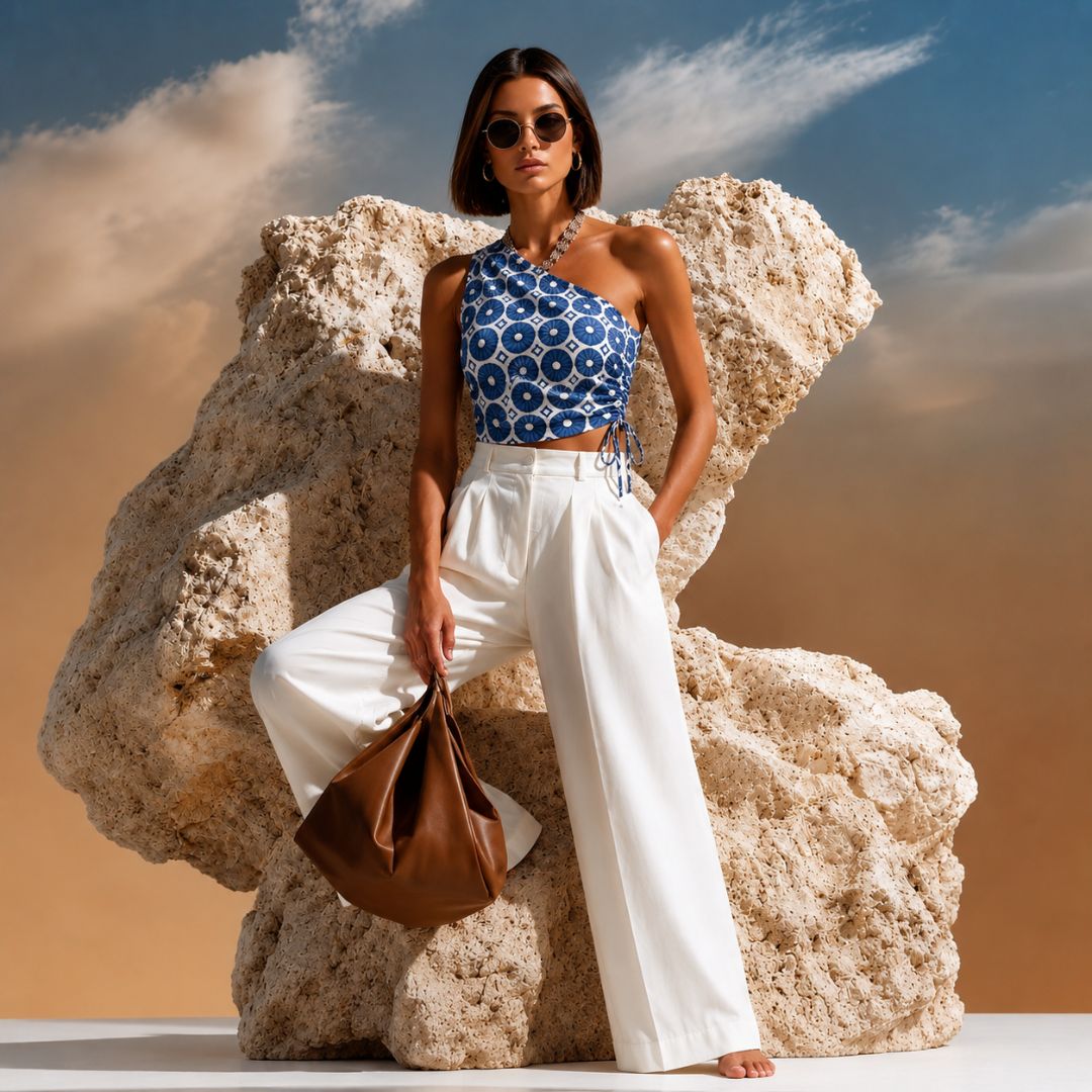 Indigo Block Print Halter Vest Top